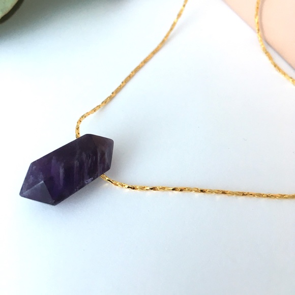 Amethyst mini Double Terminated Pendant Necklace - Picture 4 of 6